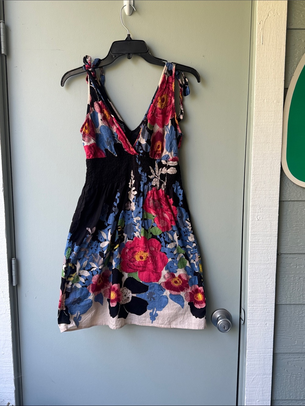Angie Black Mini Dress with Pink, Blue & Green Floral Print